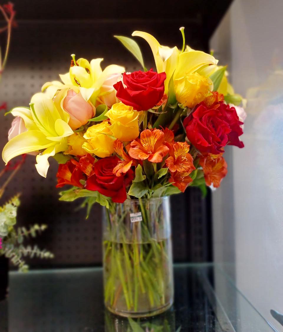 Hawley's Florist Red, Yellow and Powder Pink Roses